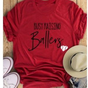 red baseball mom tee